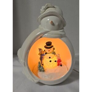 AppleTree Design Porcelain Snowman Hollowed Out Snowman & Children Illuminated